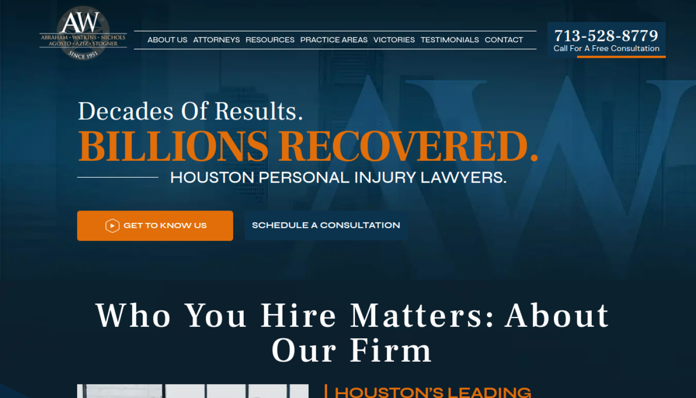 Abraham Watkins Houston personal injury lawyers homepage