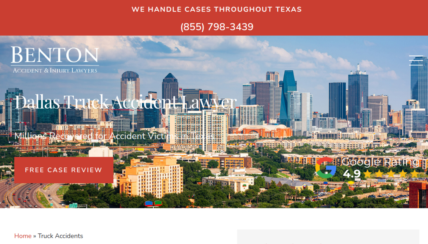 Benton Accident and Injury Lawyers Dallas truck accident lawyer page