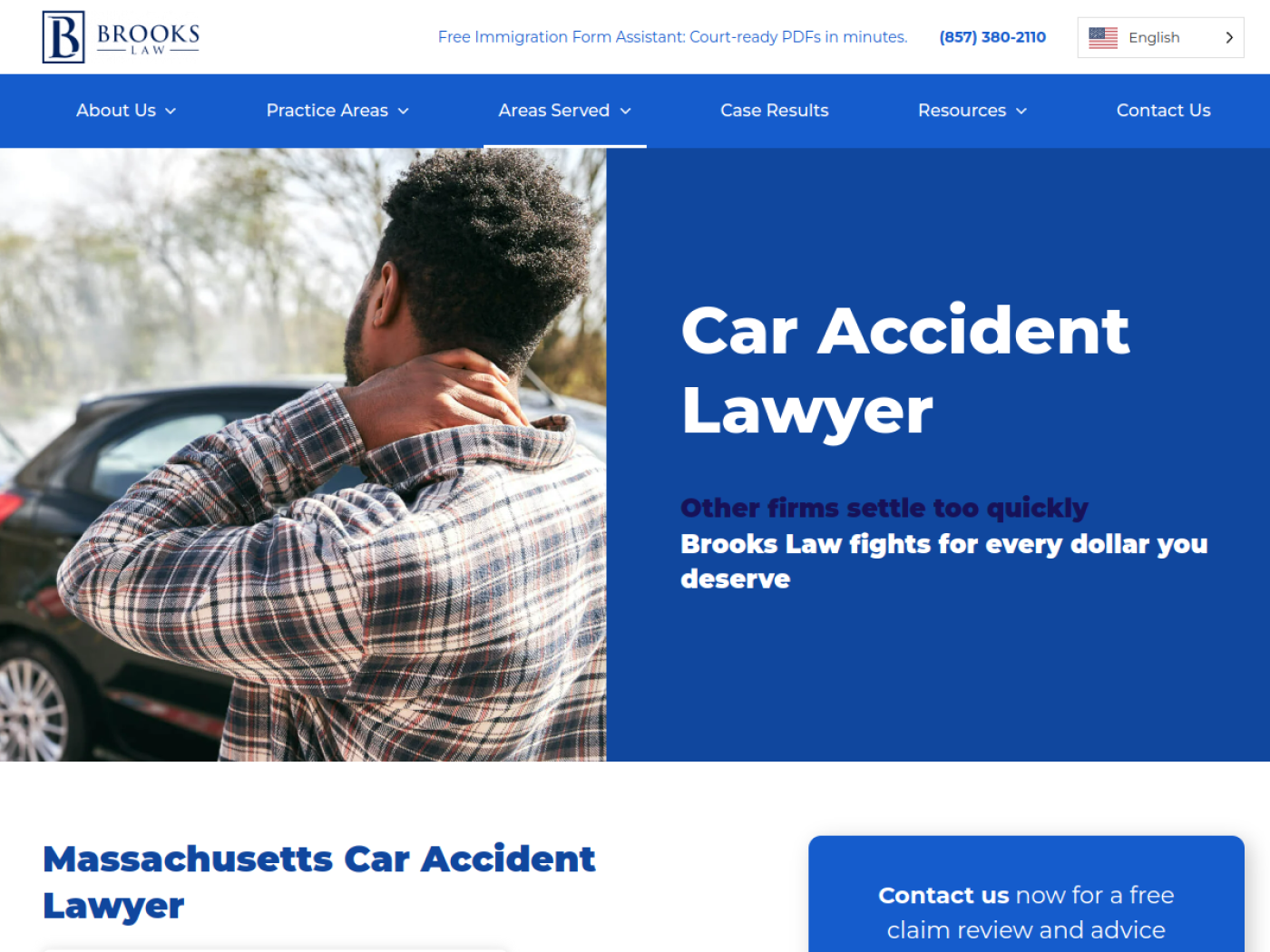 Brooks Law Firm Massachusetts car accident lawyer page