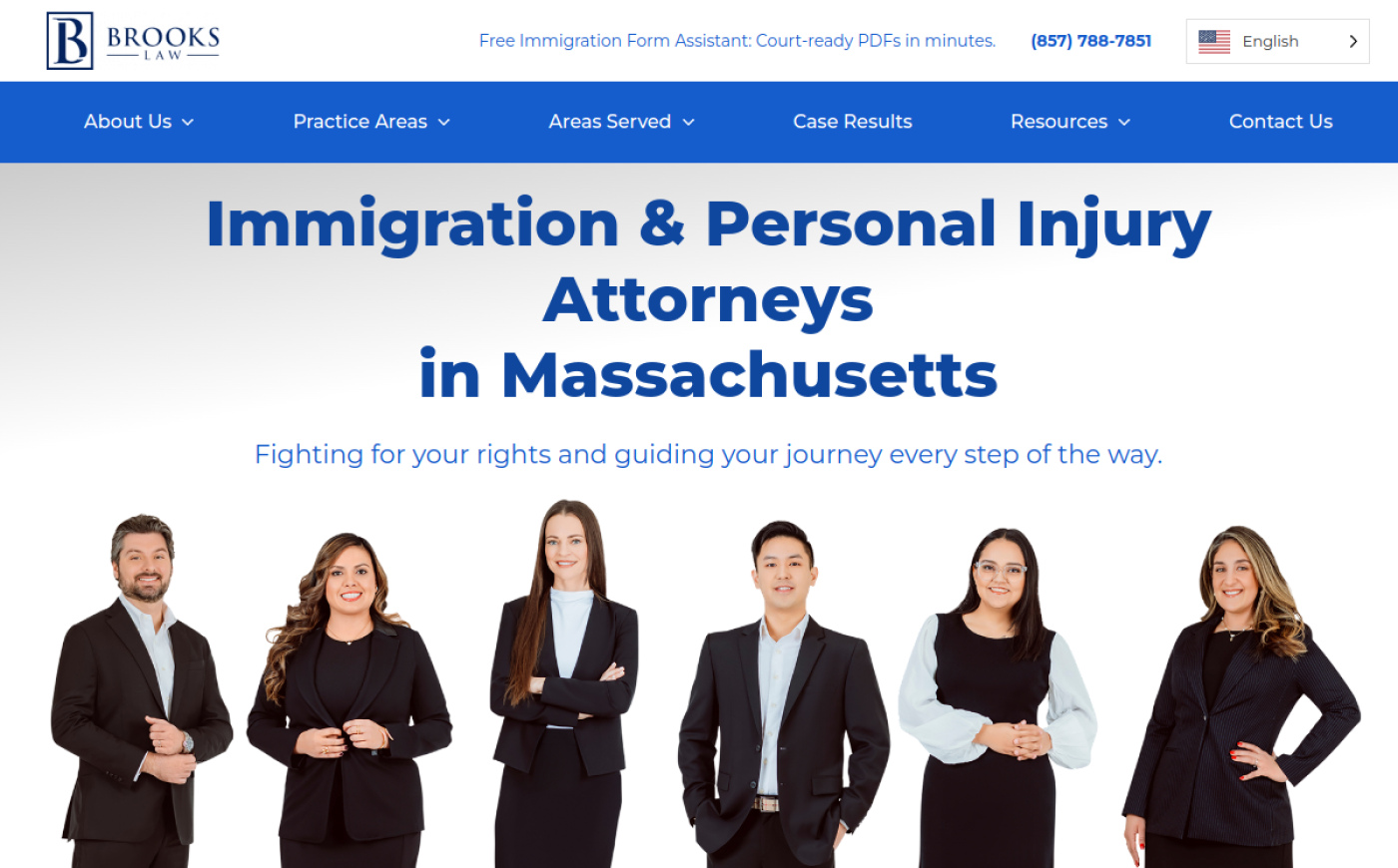 Brooks Law Firm homepage, immigration and personal injury attorneys in Massachusetts