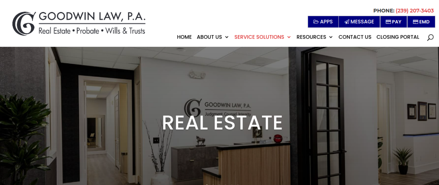 Goodwin Law, P.A. real estate page, Naples title insurance and closings