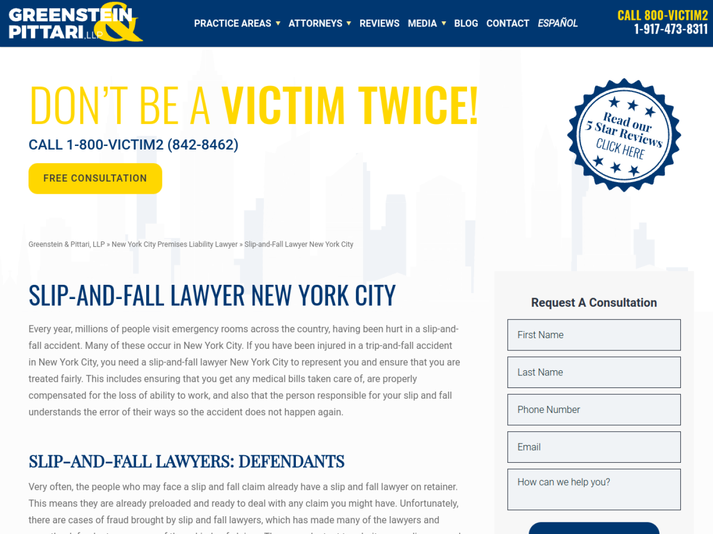 Greenstein & Pittari slip and fall lawyer New York City page