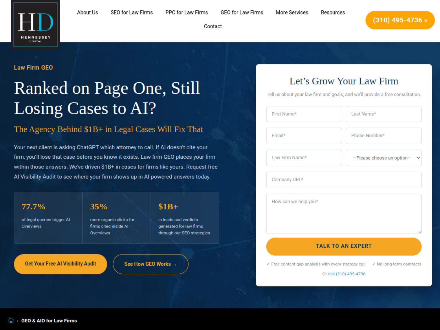 Hennessey Digital law firm GEO service page