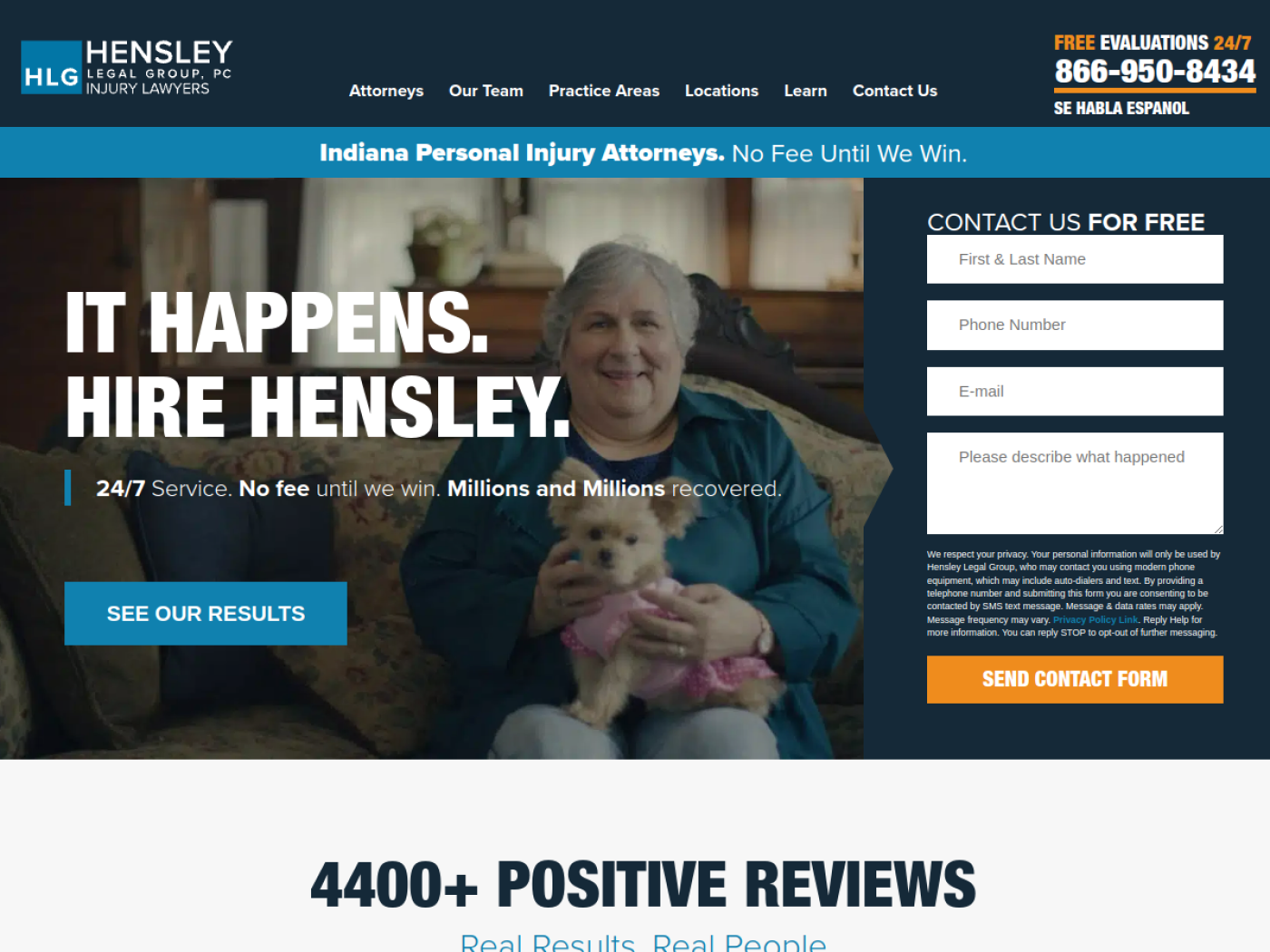 Hensley Legal Group homepage, Indiana personal injury attorneys