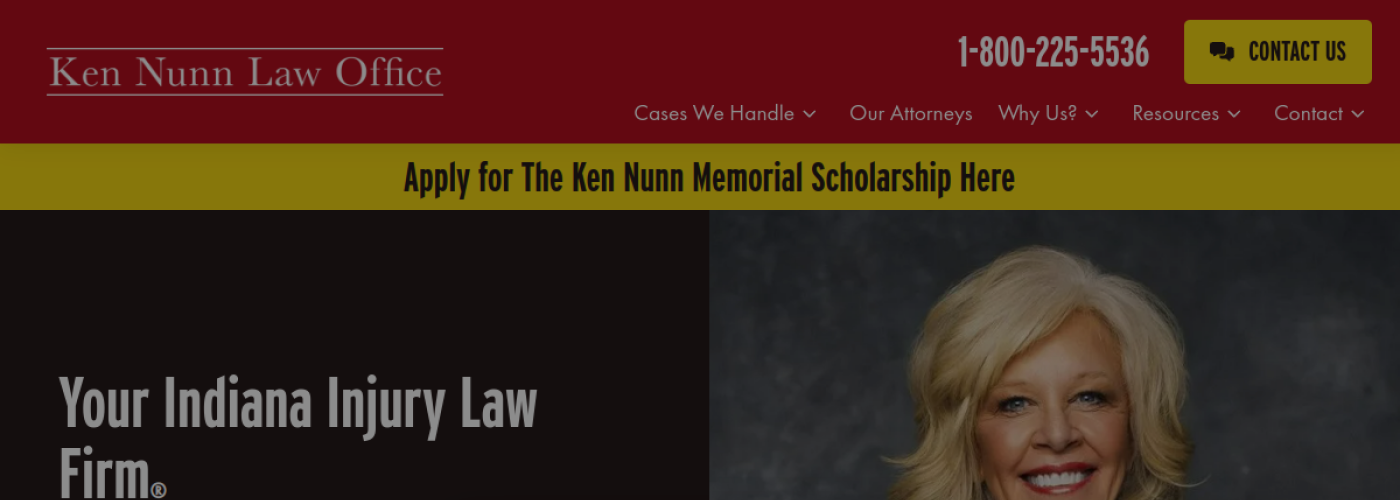 Ken Nunn Law Office homepage, Indiana injury law firm