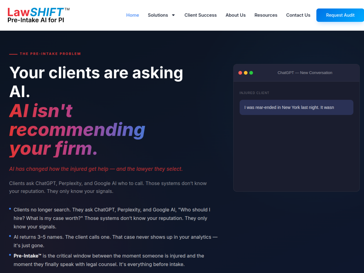 LawShift homepage, AI search optimization for personal injury law firms