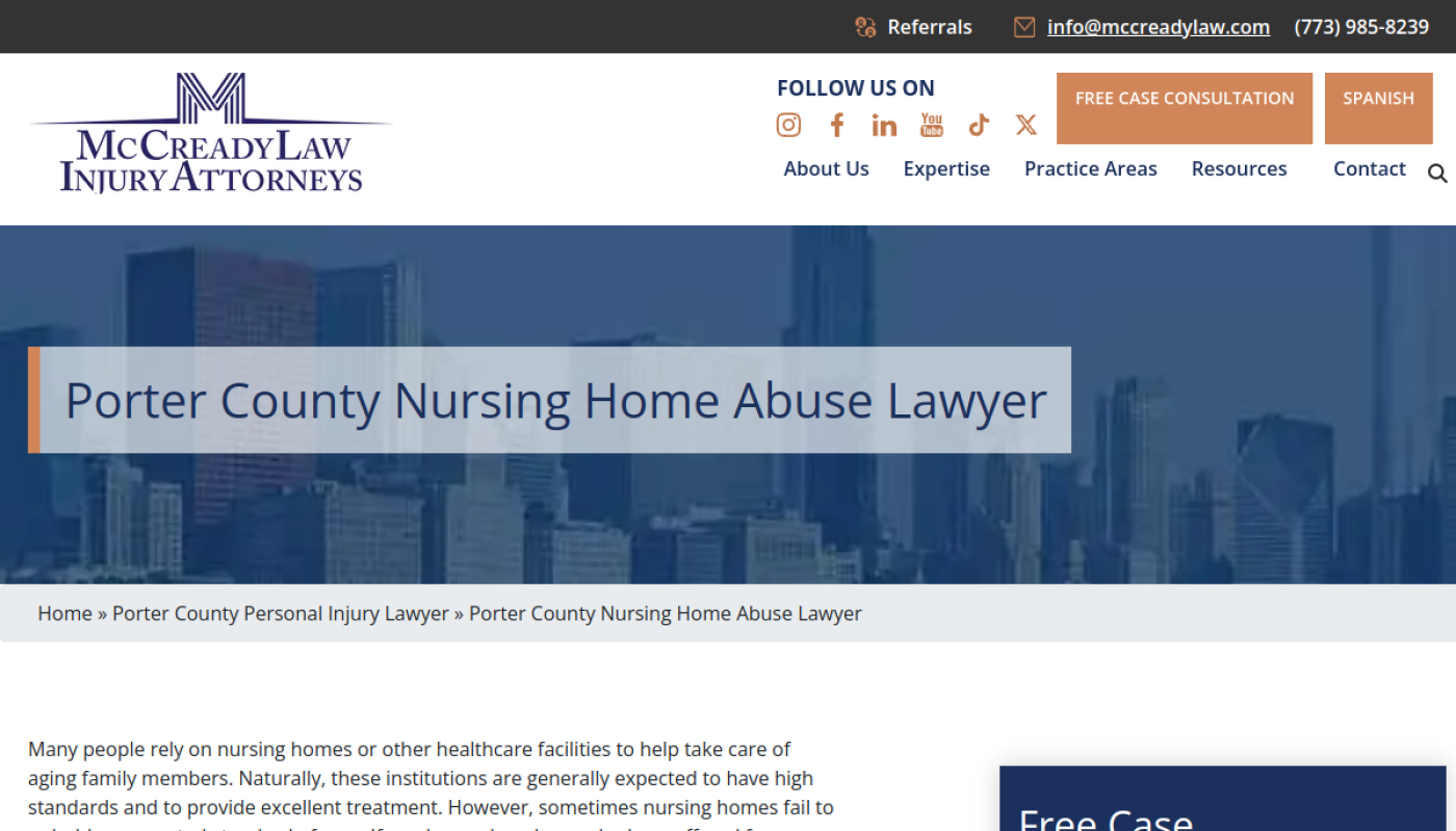 McCreadyLaw Porter County nursing home abuse lawyer page