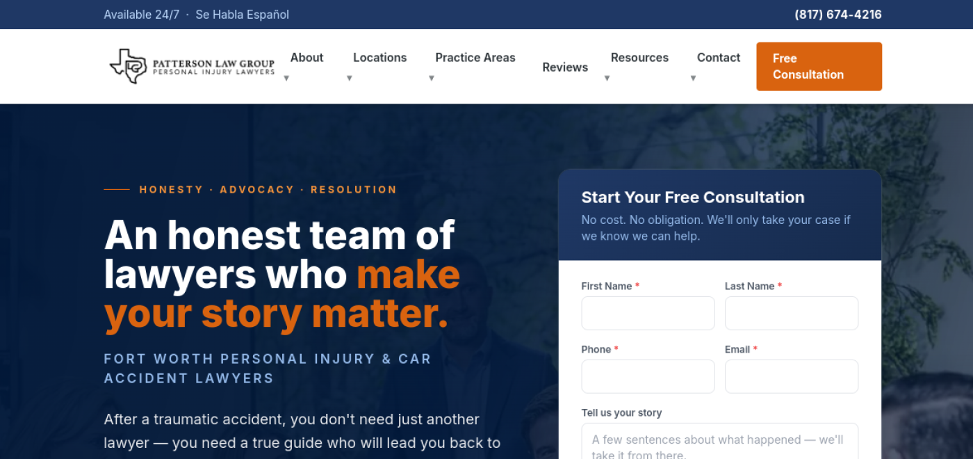 Patterson Law Group Fort Worth personal injury lawyers homepage