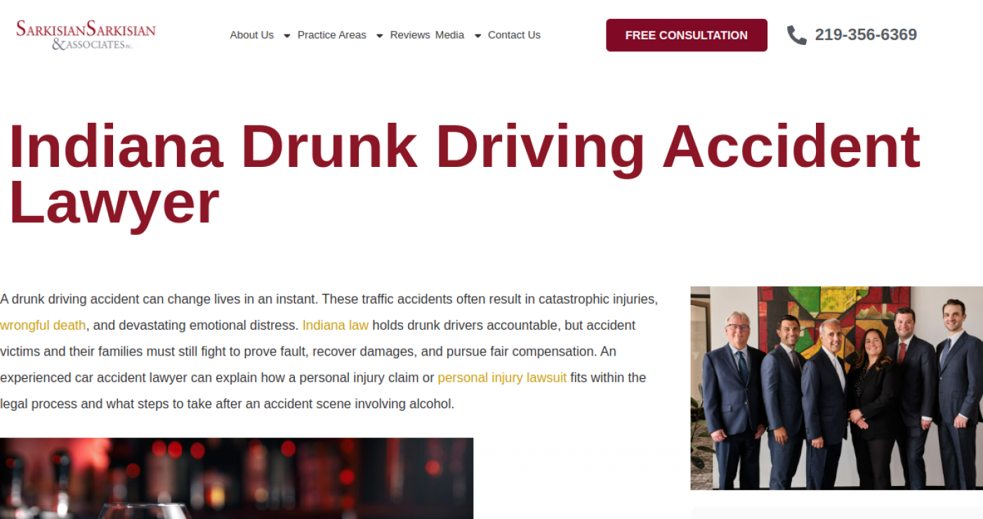 Sarkisian Sarkisian and Associates Indiana drunk driving accident lawyer page