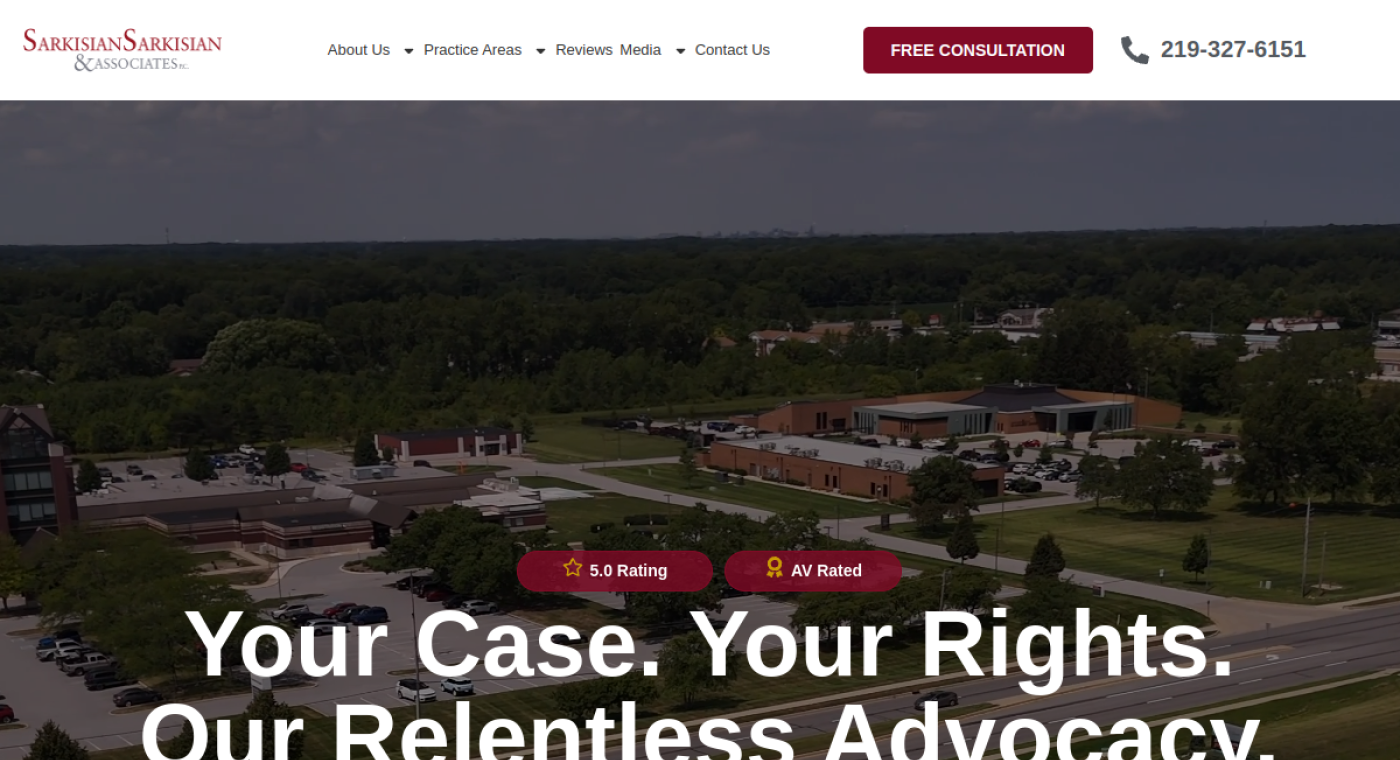 Sarkisian Sarkisian & Associates homepage, personal injury lawyer in Northwest Indiana
