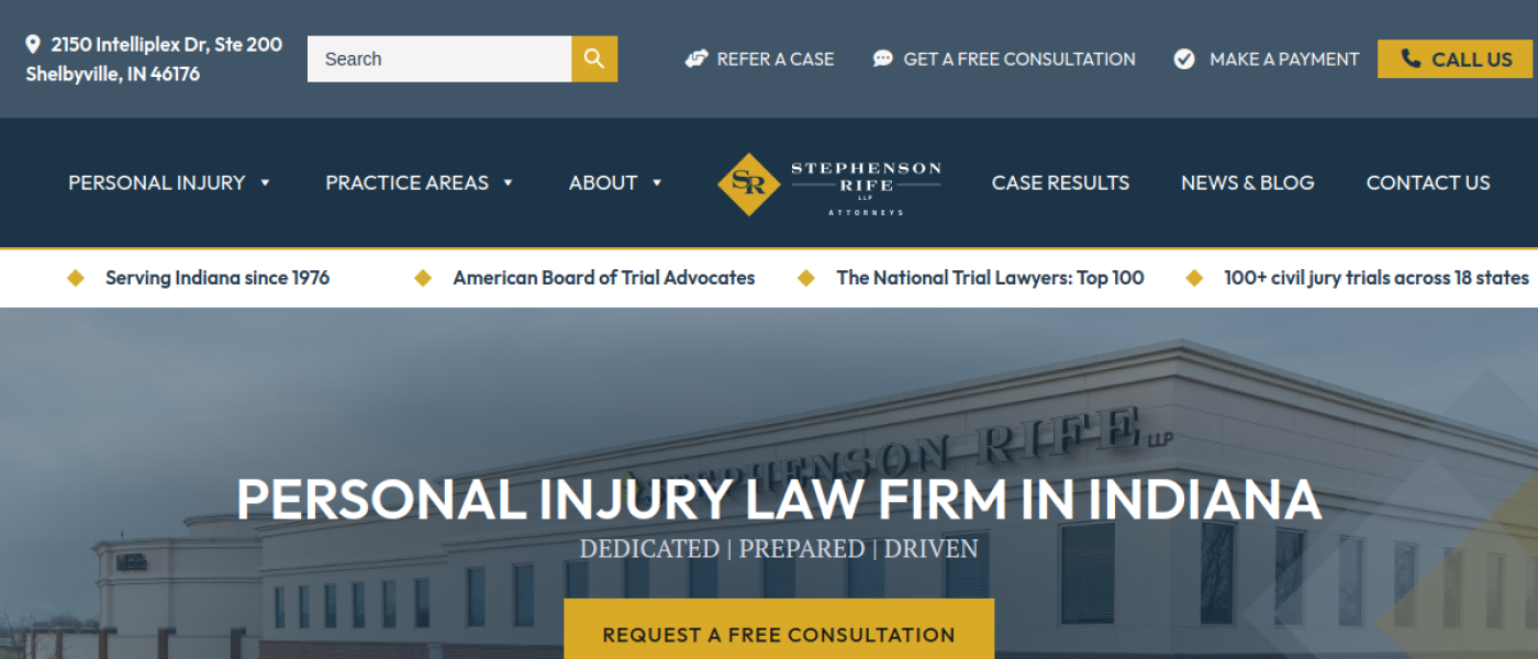Stephenson Rife homepage, personal injury law firm in Shelbyville, Indiana