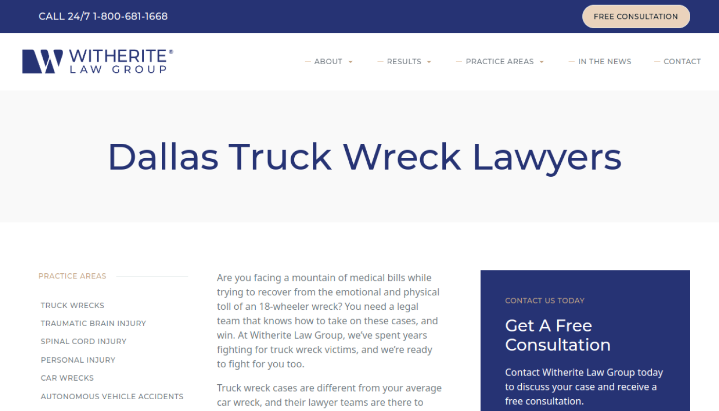 Witherite Law Group Dallas truck wreck lawyers page