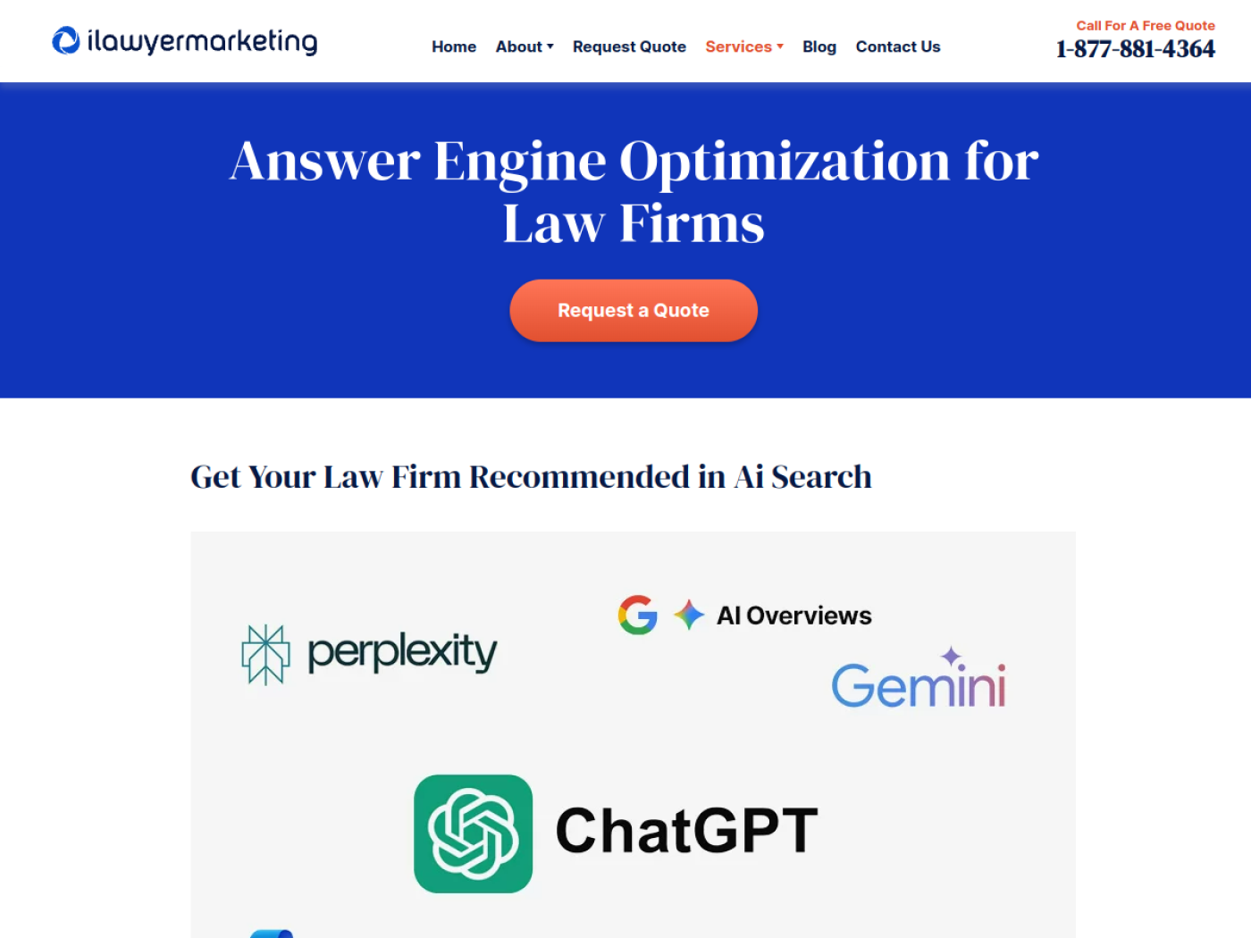 iLawyer Marketing answer engine optimization for law firms page, AI search optimization agencies